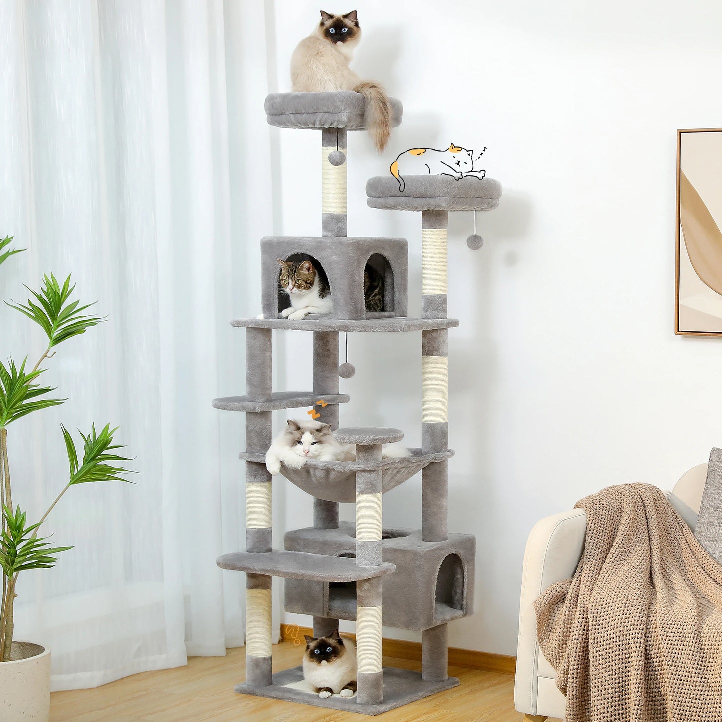 Large Cat Tree Tall Cat Tower for Indoor Cats Multi-Level Plush Cat Condo with Scratching Posts Scratching  Posts  Perches Caves