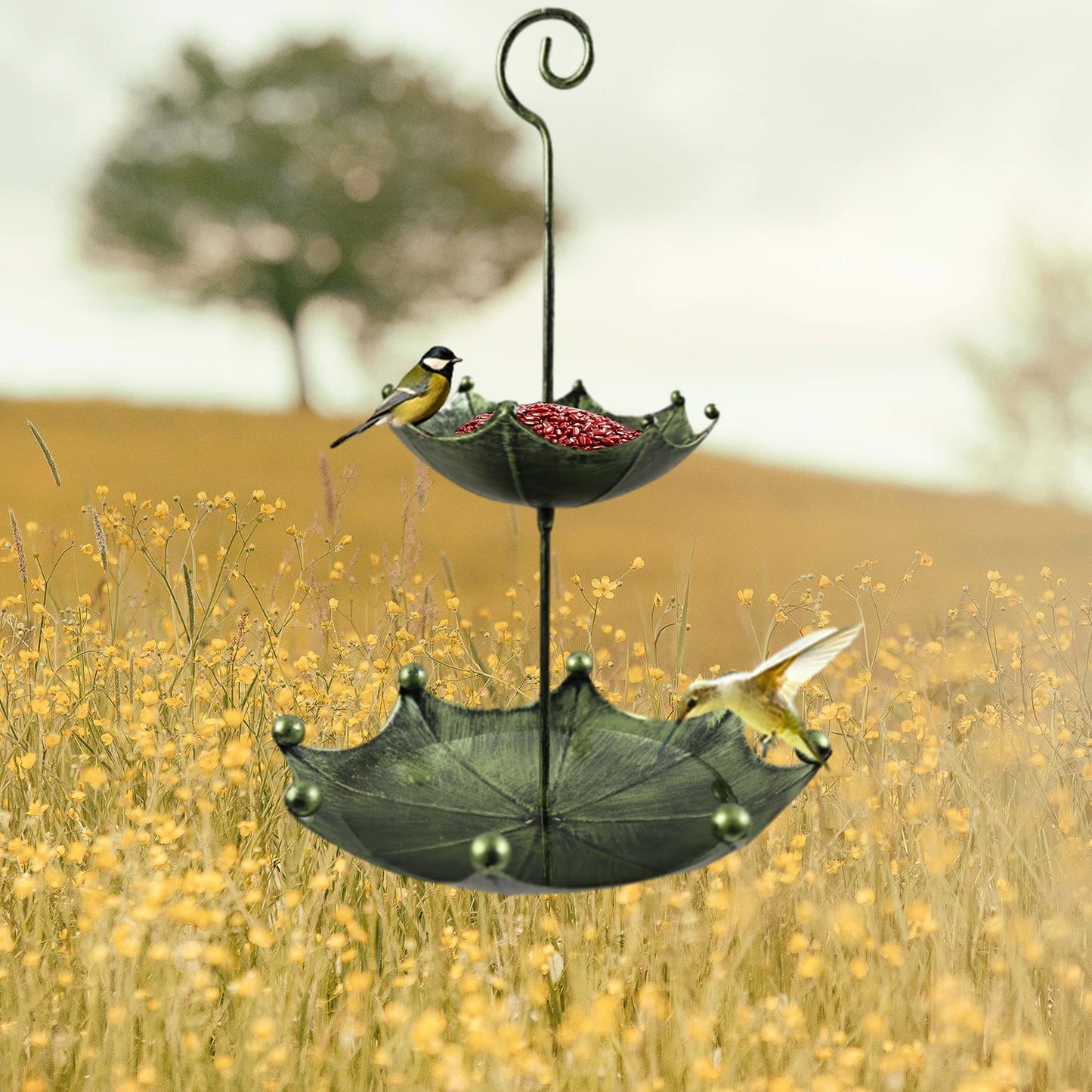 1Pc Outdoor Hanging Antique Umbrella-Shaped Bird Feeder and Food Bowl