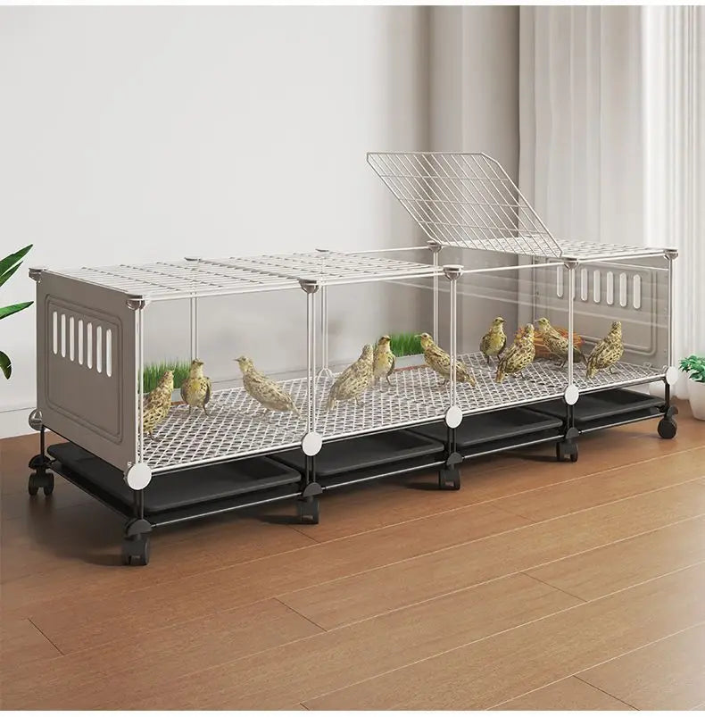 Premium Quail Cage with Pulley Droppings Tray - Indoor Large Chicken Coop Protecting Chicks Feet Mesh Predator Proof Secure Run