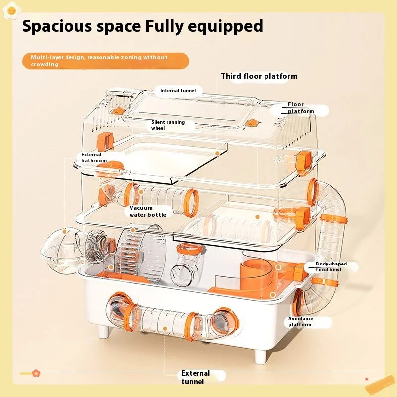 Hamster Cage Large Luxury Villa Three-layer Acrylic Panoramic Transparent Golden Bear Special Nest