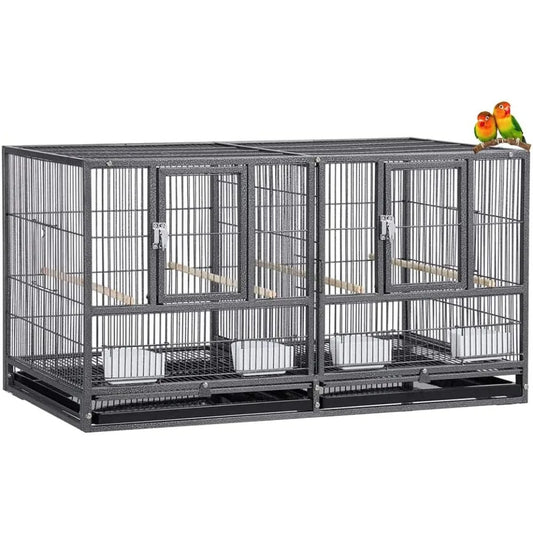 Combo Breeding Stacker Center Divided Breeder Bird Flight Cage Double Rolling Cage with Side Breeding Nest Door