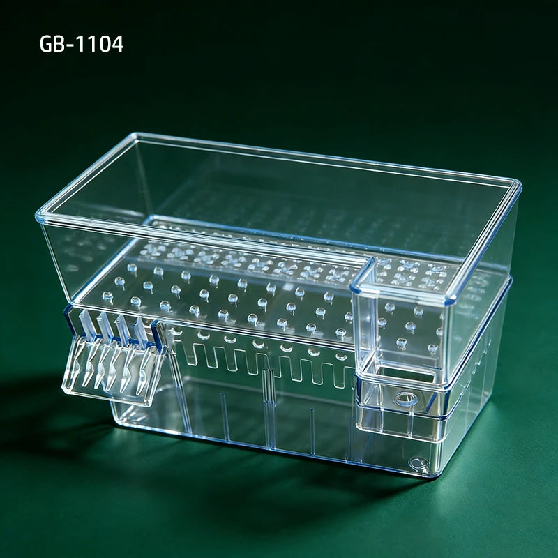 2-Tier Dry-Wet Separation Aquarium Filter Box Ultra-Quiet Wall-Mounted 3-in-1 Drip Filter Box for Small Medium Fish Turtle Tanks