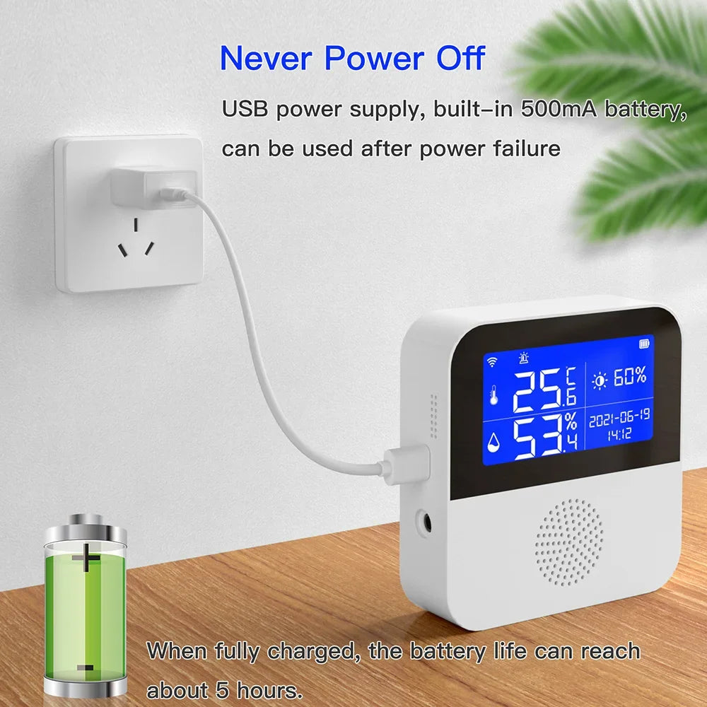 WiFi Tuya Smart Life LED Display Temperature Humidity Sensor Living Room Office Indoor Aquarium Water Temperature Detector Line