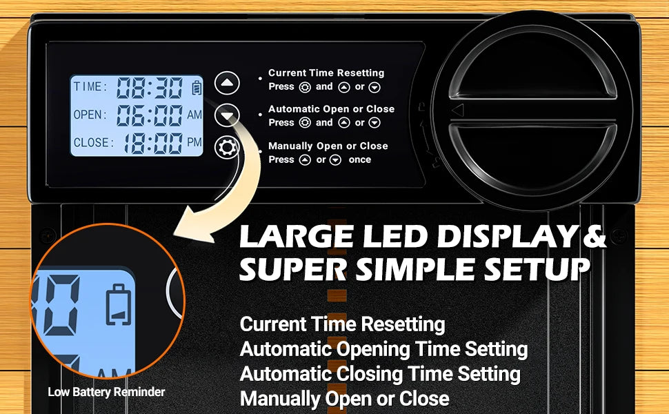 Automatic Chicken Coop Door Auto Duck Door Battery Powered Electric Chicken Coop Door with Timer & Manual Control LED Screen