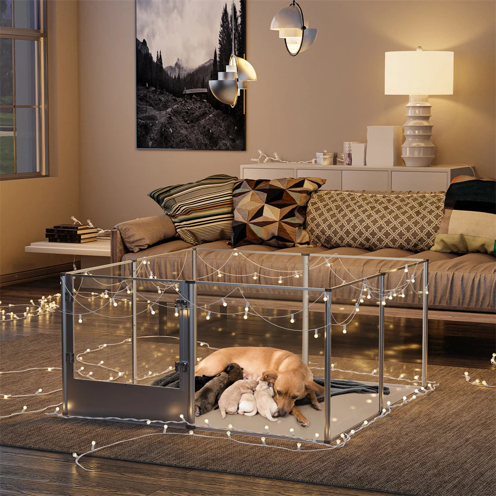 Extra Large Dog Playpen Acrylic Enclosure Pet Animal Bunny Ferrets Dog Fence Cage Whelping Box with Waterproof Fertility Pad