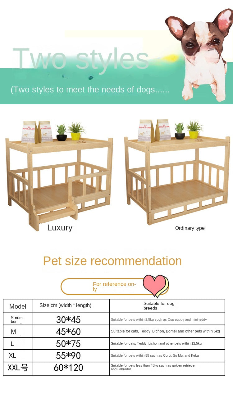 Solid Wood Dog Kennel, Puppy Bed, Kitten Bed, Polished and Smooth, Detachable Pet Accessories, Golden Retriever and Cats