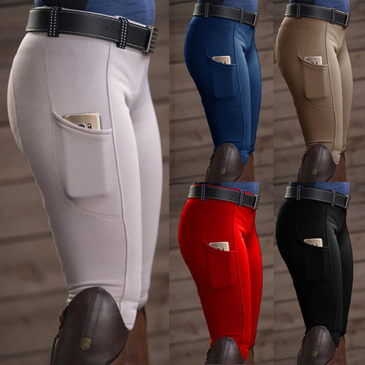 Women Horse Racing Pocket Hip Lift Horse Riding Tights Reithose Riding Pant Equestrian Pants Breeches Equestrian Leggings