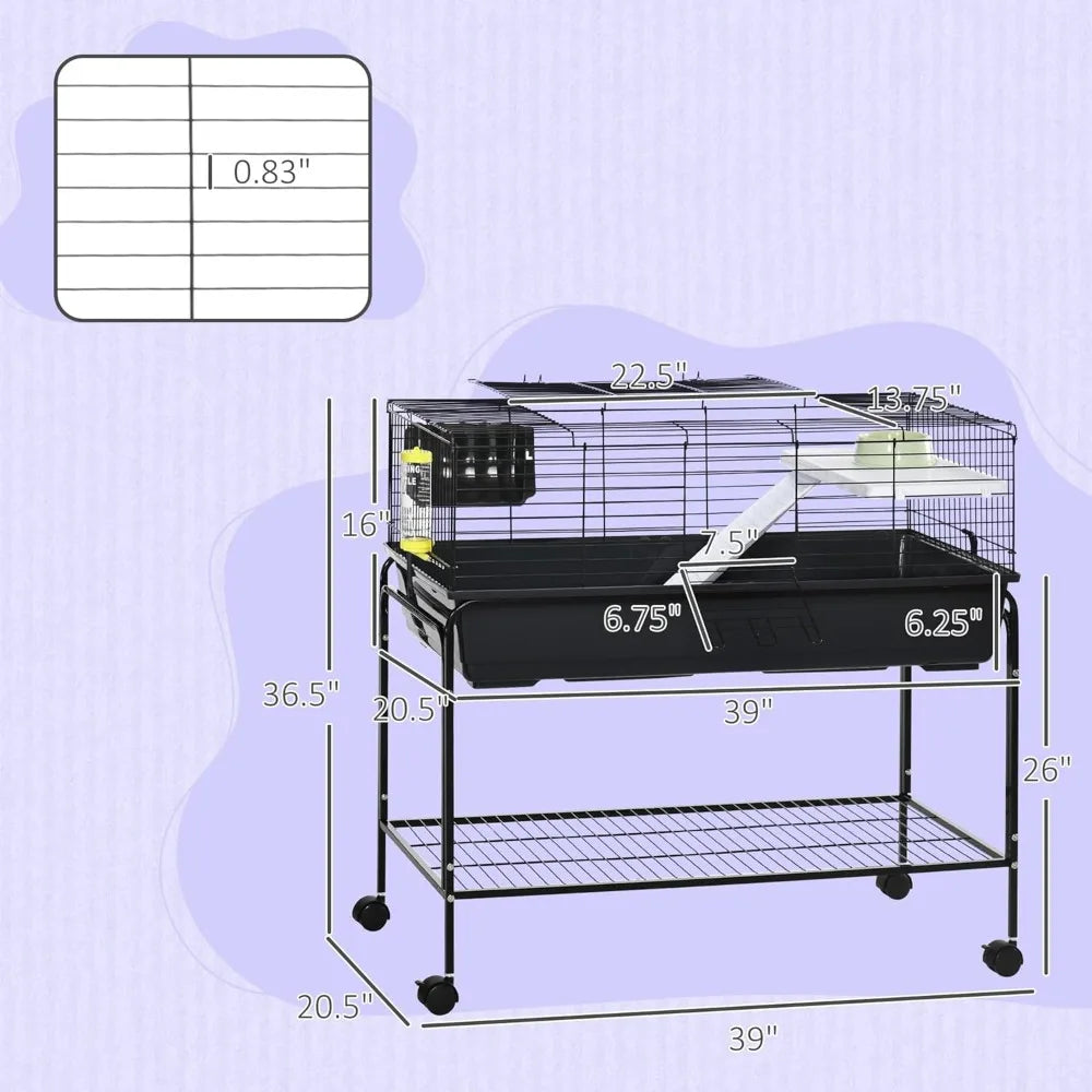 Two-Story Small Animal Cage Removable from Stand, Guinea Pig Cage, Hedgehog Cage, Chinchilla Cage, Ferret, with Shelf & Wheels