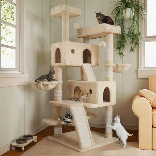 66 Inches tall Multi-Level Large Cat Tree Tower for Indoor Big Cats/Cozy Plush Perches/Cat Condo/Sisal Scratching Posts