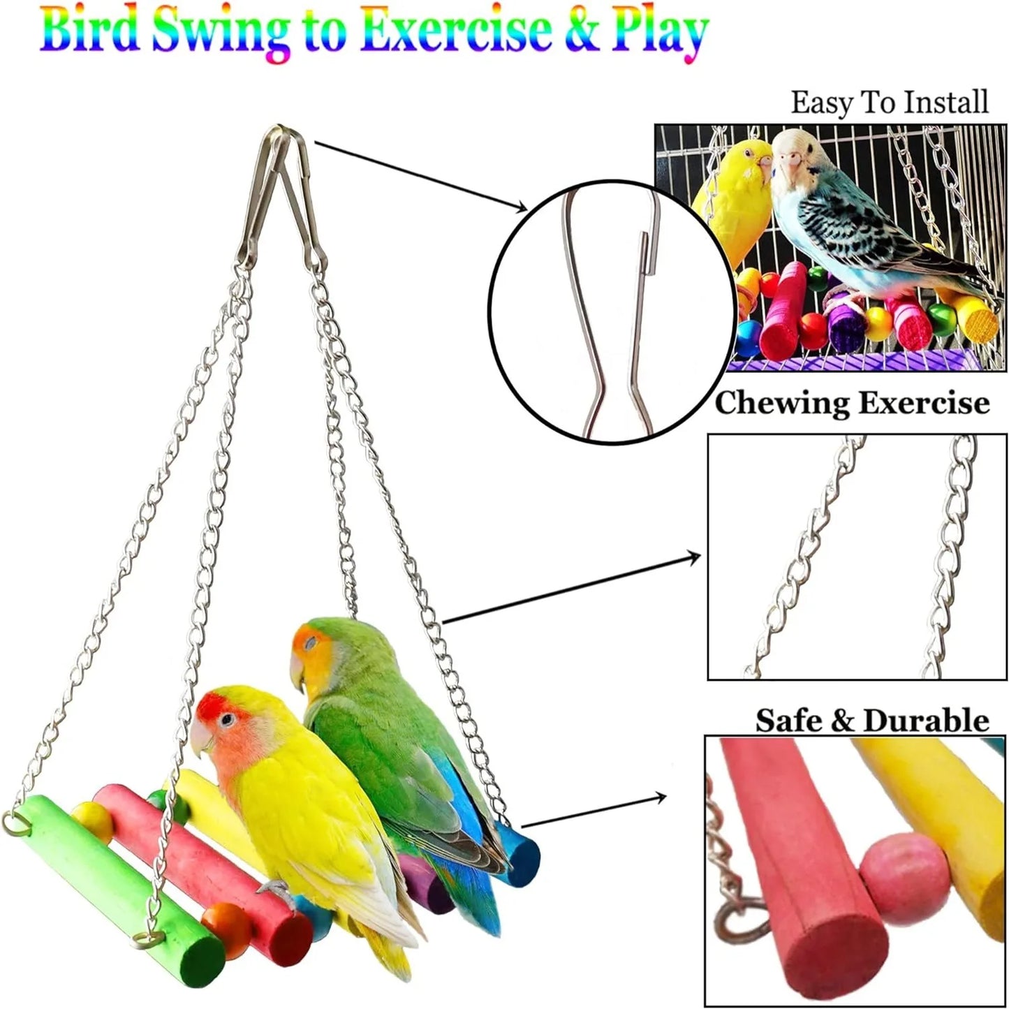 Bird and Parrot Toys Swing Bird Cage Decoration Mirror Staircase Wind Chimes Bird Accessories Toys for Birds