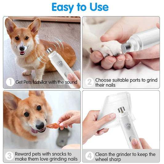 Electric Dog Nail Grinder USB Rechargeable LED Light Pet Nail Clipper Painless 2-Speed with Polisher Wheel for Pet Paws Grooming