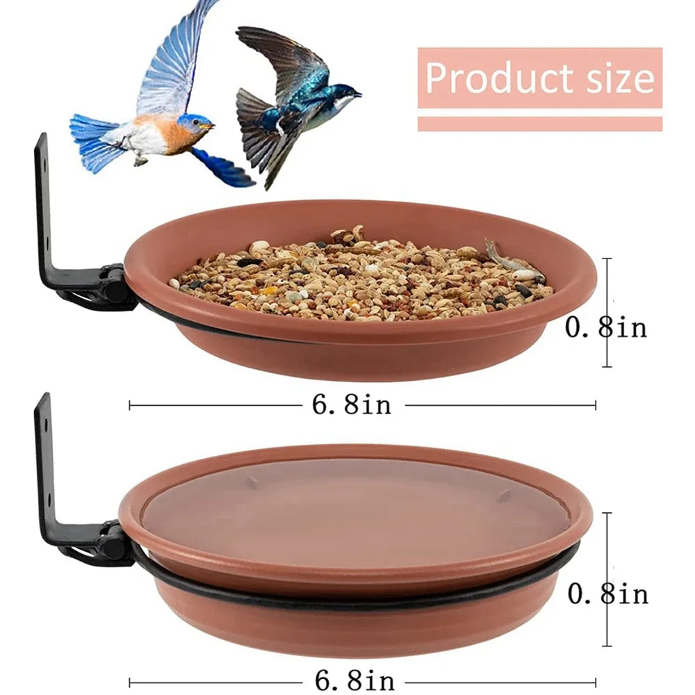 Tree Mounted Bird Tray for Feeder Birds Bath Bowl Installed on Wooden Fence Wall Tree Deck Stakes with Heavy Duty Iron Ring