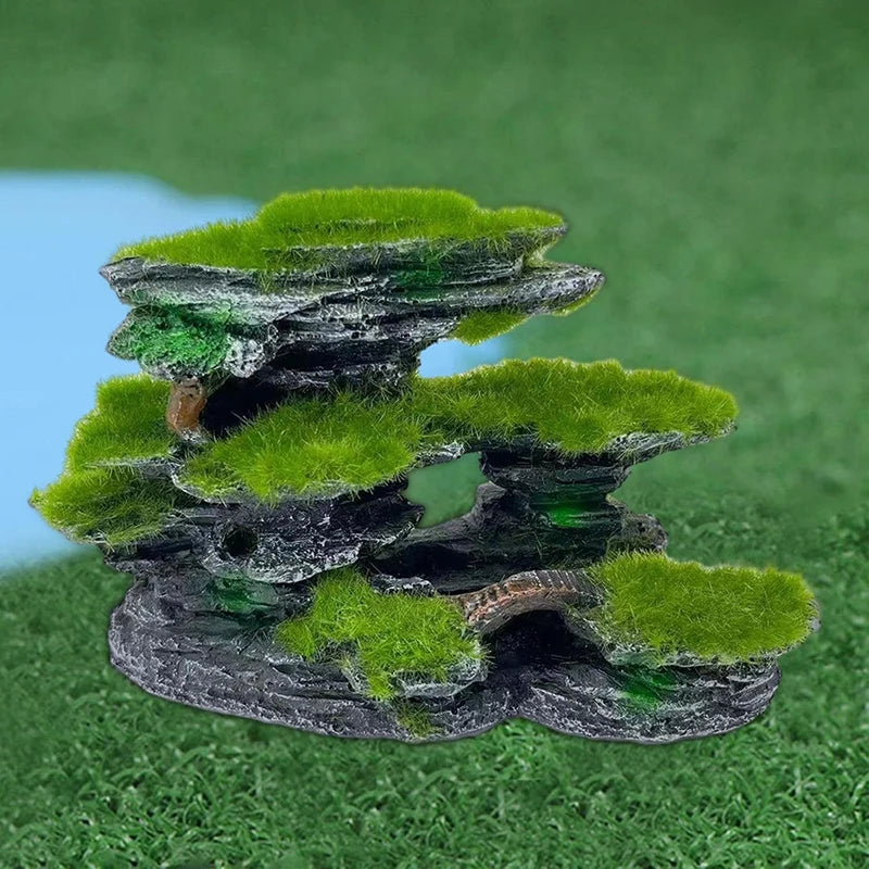 Aquarium Mountain View Stone, Aquarium View Stone, Mossed Aquarium Hideout, Submersible Resin Aquarium Decorations Large