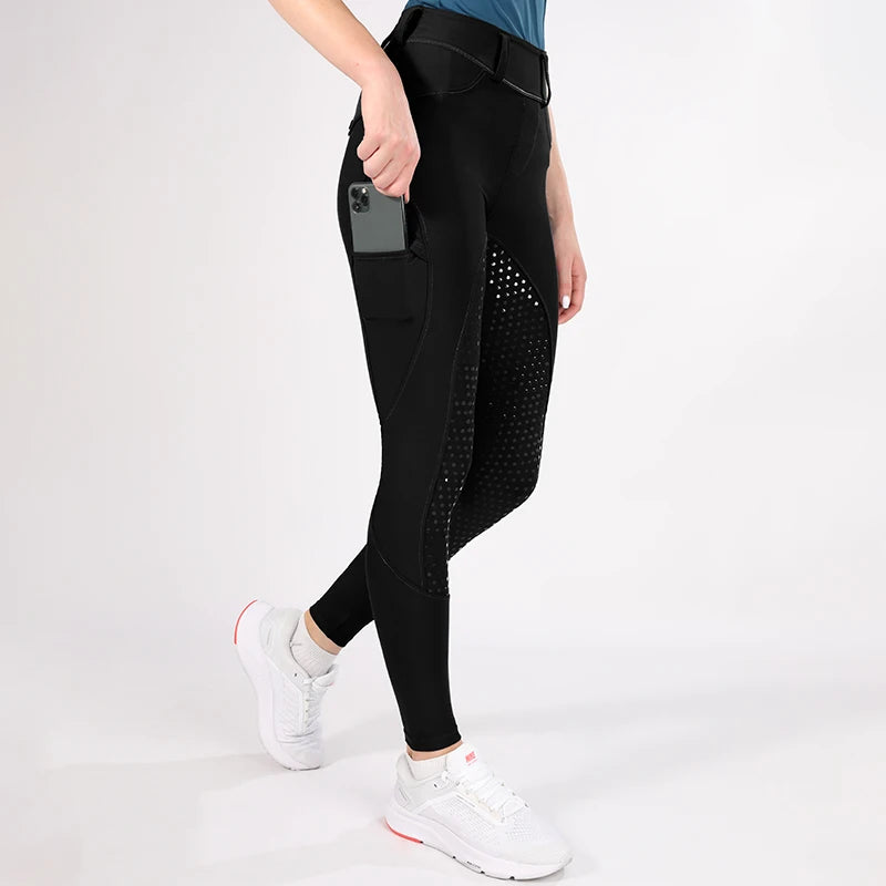 MXLLINA White Horse Riding Pants Women Equestrian Breeches Full Seat Silicone Competition Leggings Anti-pilling Sports Tights