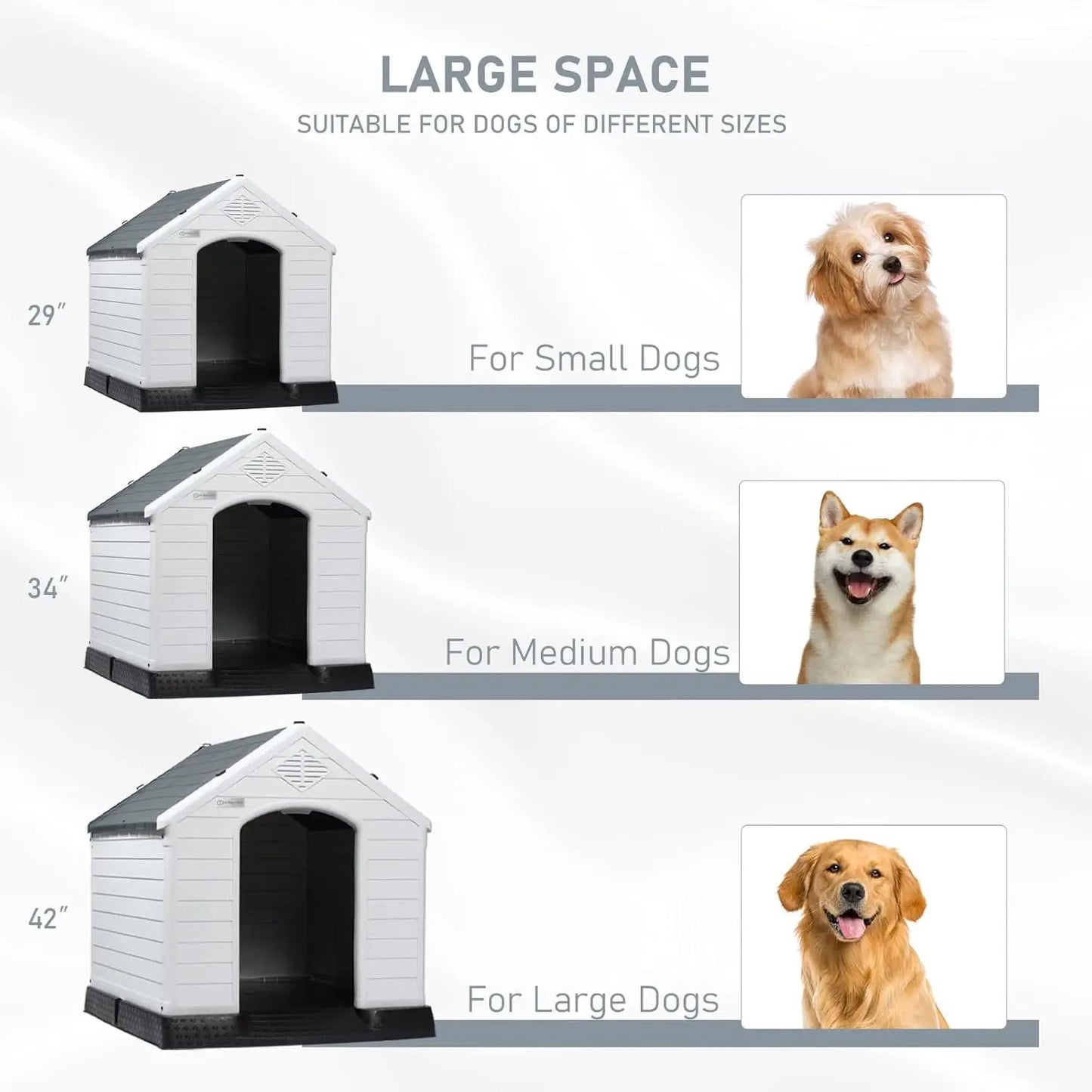 LEMBERI Durable Waterproof Plastic Dog House for Small to Large Sized Dogs, Puppy Shelter with Elevated Floor, Easy to Assemble