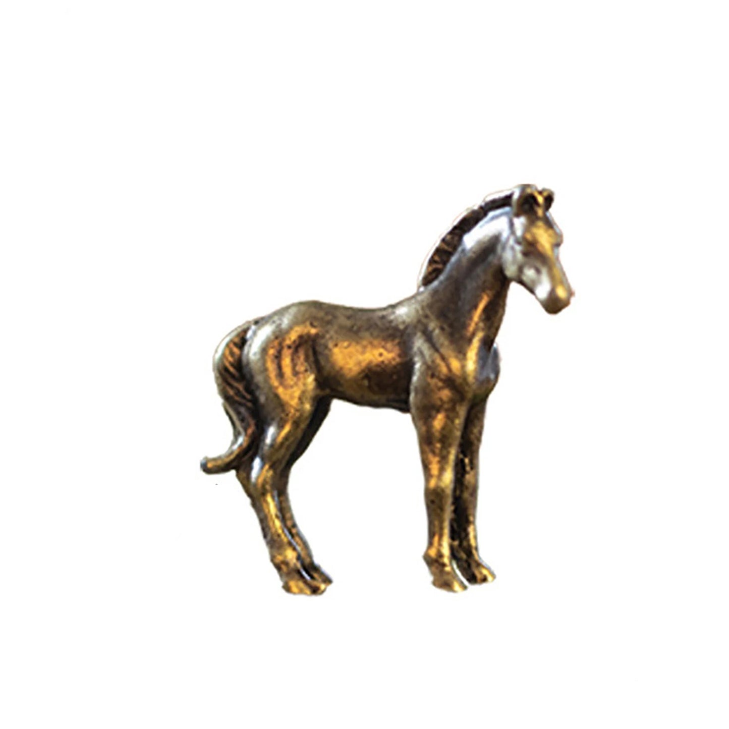 Miniature Antique Brass Long Tail Horse Figurines Feng Shui Ornament Copper Zodiac Animal Mini Desktop Crafts Home Decor