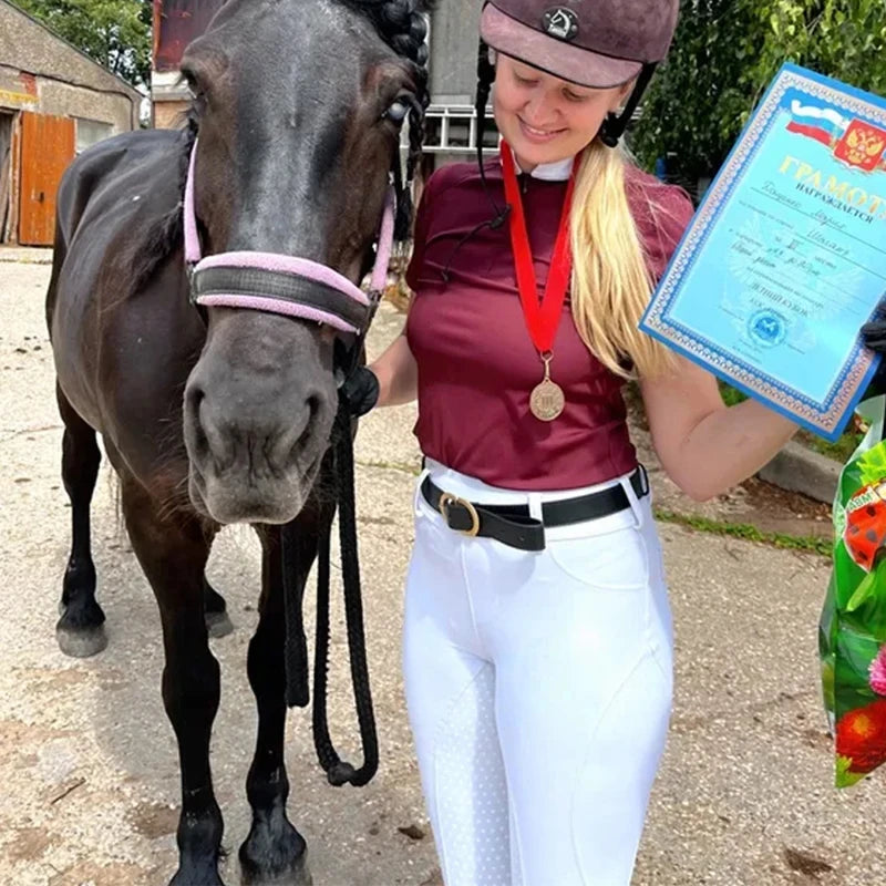 MXLLINA Women Equestrian Clothes Set Horse Riding Long Sleeve T-shirts And Pants Sports Suit Competition Training Riding Wear