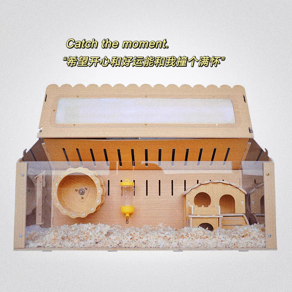 Wooden and Acrylic Hamster Cage Transparent Ornamental Pet Breeding Crate DIY Aquascape Pet Crate