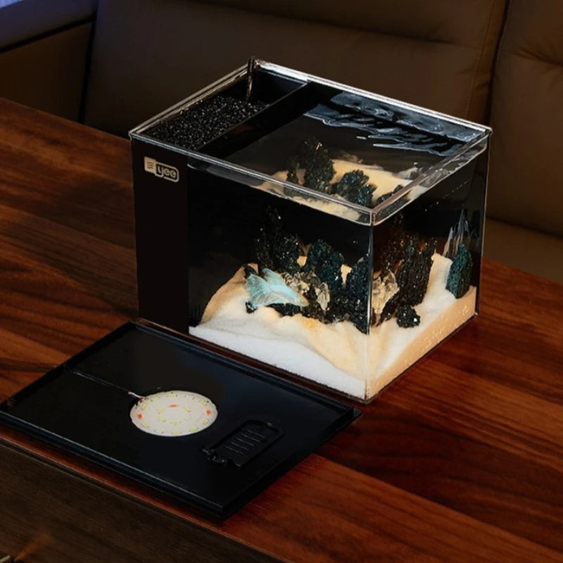 Desktop Fish Tank Betta Goldfish Aquarium with Light and Water Pump Luxury Mini Fishbowl Home Fish Aquatic Pet Decor Terrarium