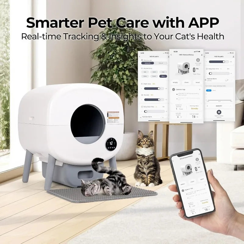 Extra Large Automatic Litter Box Self Cleaning for Multiple Cats, Odor-Free, App-Controlled, Ambient Light Waste Disposal