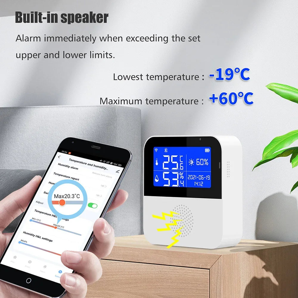 WiFi Tuya Smart Life LED Display Temperature Humidity Sensor Living Room Office Indoor Aquarium Water Temperature Detector Line