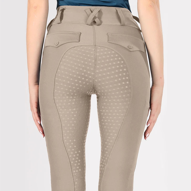 MXLLINA White Horse Riding Pants Women Equestrian Breeches Full Seat Silicone Competition Leggings Anti-pilling Sports Tights