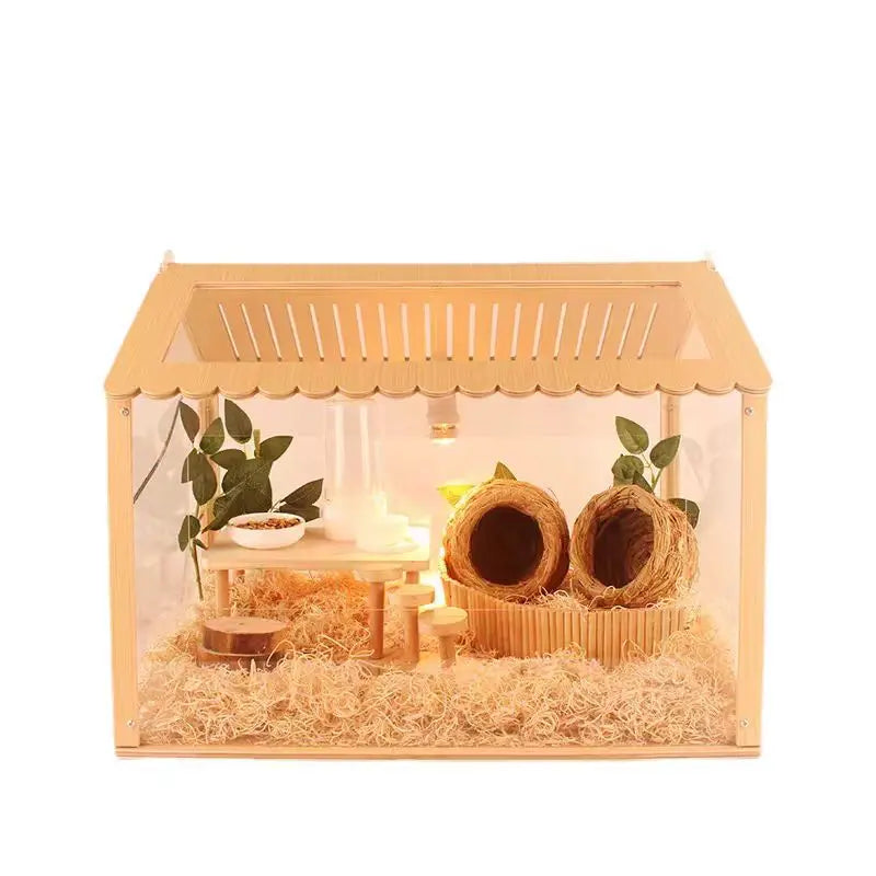 Acrylic and Wooden Hamster Cage, Assemble Transparent Visible Pet Feeding Cage, DIY Aquascape Crate Creeping Pet Feeding Box
