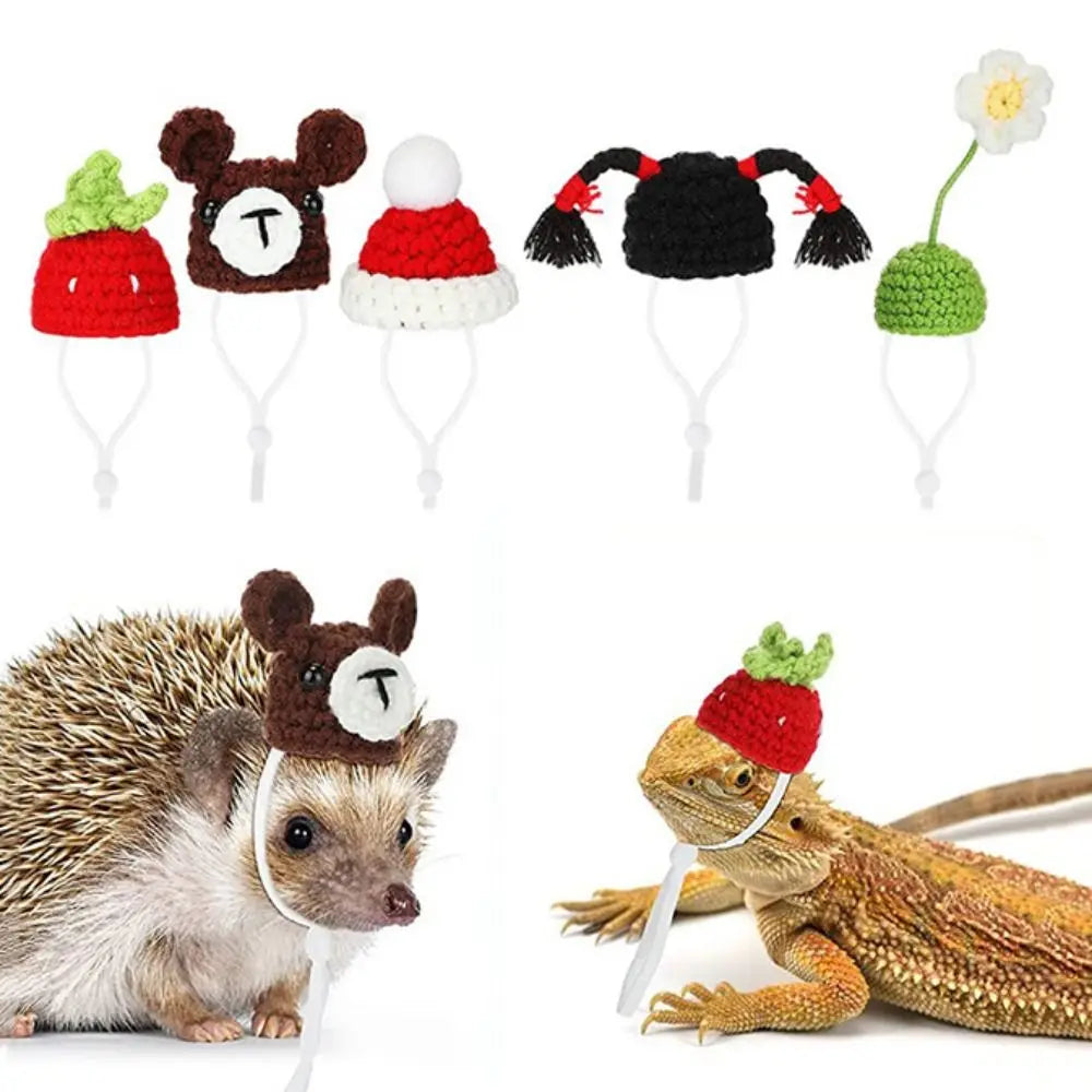 Portable Cartoon Hamster Hat Soft Handmade Pet Knitted Hat Adjustable Hamster Headwear for Photographs'