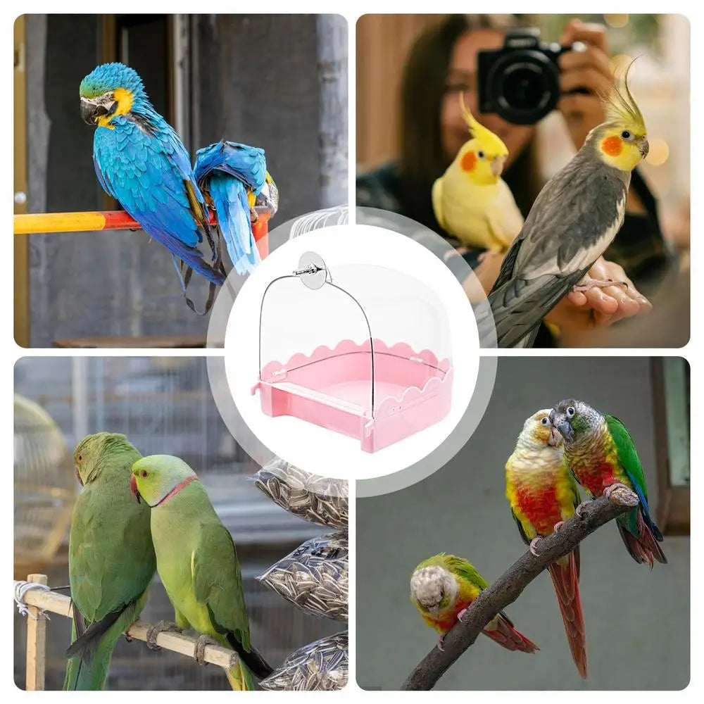 Bird Bath For Cage Spacious Parakeets Shower Bathtub Multifunction Cleaning Pet Supplies Bird Cage Accessories Clear Bathtub