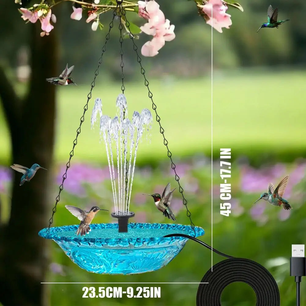 Bird Bath For Outside Hummingbird Hangable Food Feeder USB Charging Hangable Bird Feeder And Bath With Fountain Pump