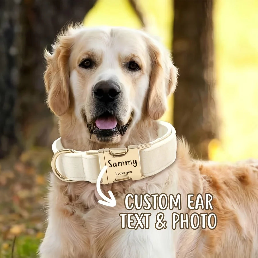1pc Personalized Dog Collar Velvet, Engraving Custom Name Phone Number ID Tag, Soft Comfy Adjustable Collars For Small Medium Large Dogs