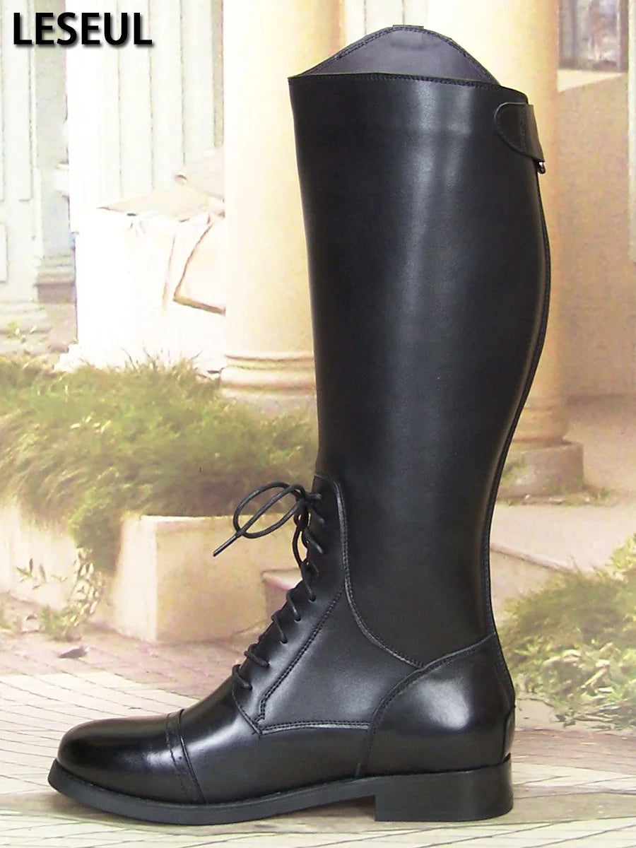 Men's High-top Genuine Leather Cowhide Ceremonial Guard Boots  British Autumn Zipper Men's Long Leather Riding Boots