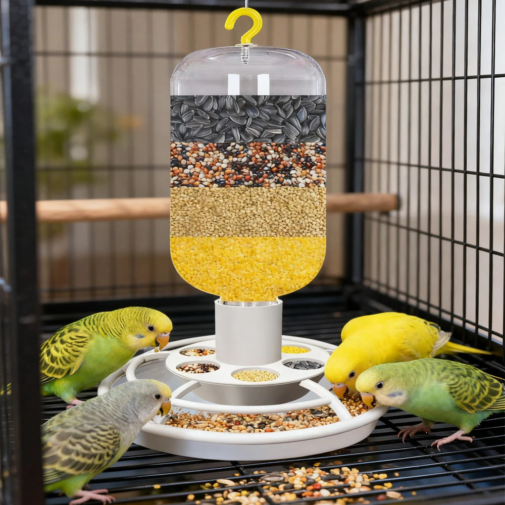 Automatic Bird Feeder with Anti-Scatter Dispenser for Cage with Hanging Hook