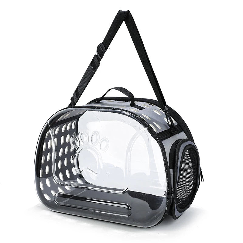 Portable Breathable Pet Carrier Backpack, Outdoor Handbag Transparent Foldable Breathable Pet Travel Shoulder Strap Bag