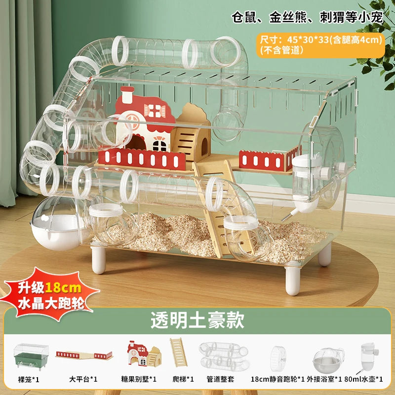 Transparent Acrylic Hamster House, with Tunnel,