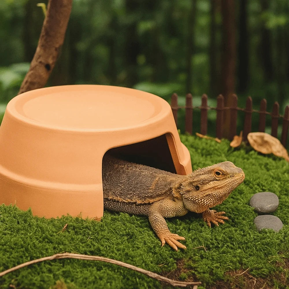 Multifunctional Ceramics Reptile Hide Box Decorative Hiding area Turtle Hideout Entrance Reptile Terrarium for Home