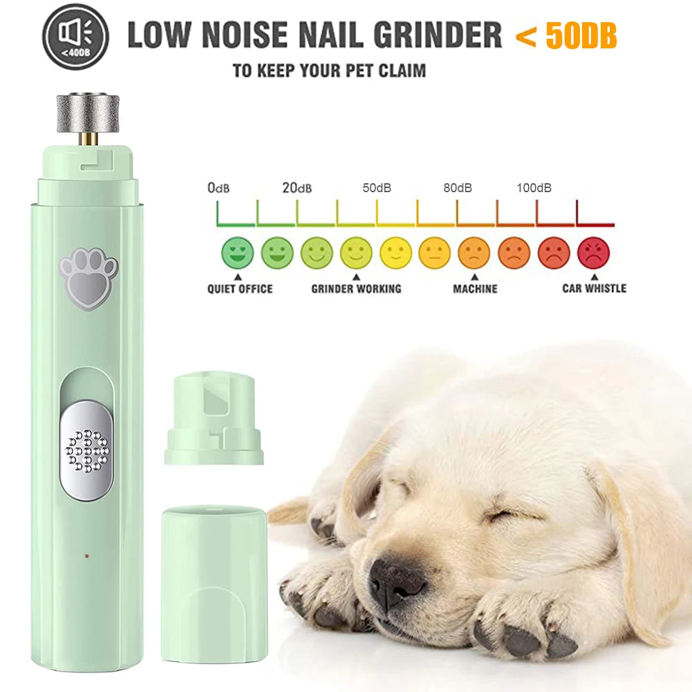 Electric Dog Nail Grinder USB Rechargeable LED Light Pet Nail Clipper Painless 2-Speed with Polisher Wheel for Pet Paws Grooming