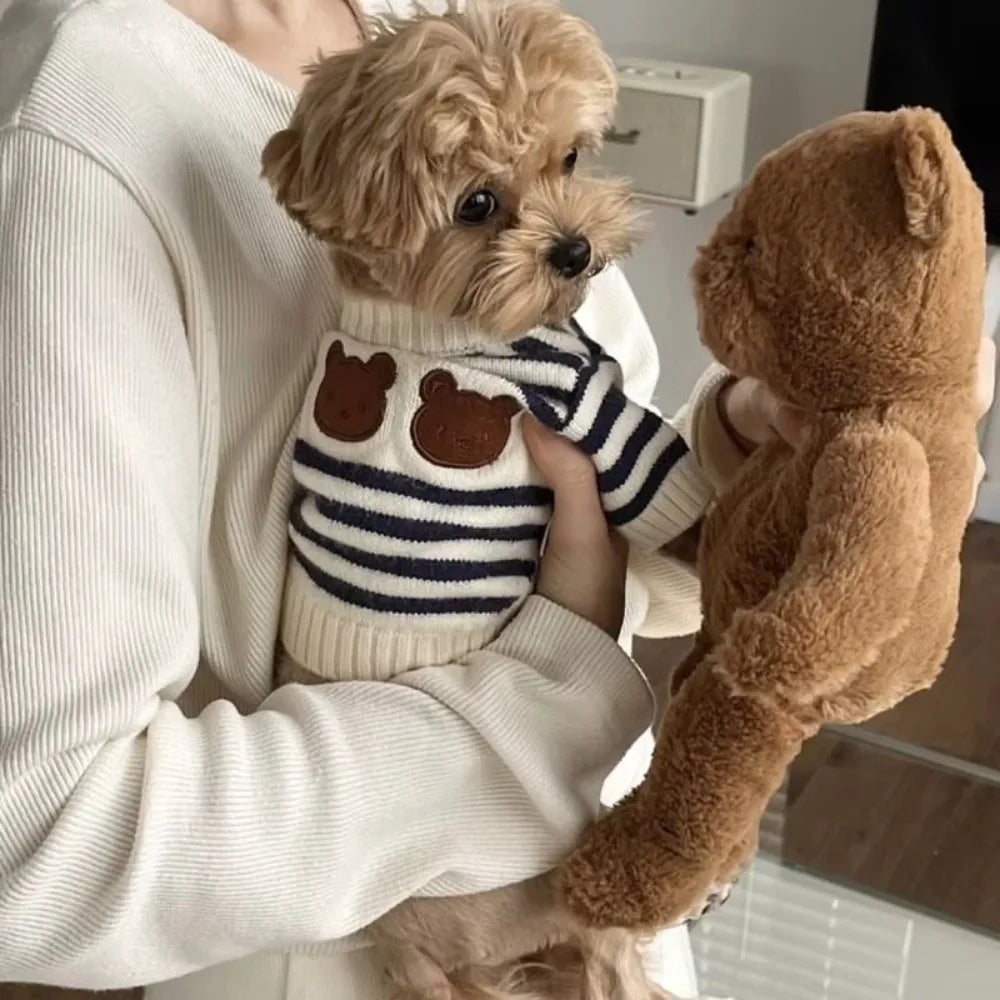 New Striped Pattern Dog Clothes Warm Knitted Dog Sweater Dog Pullover Autumn Winter