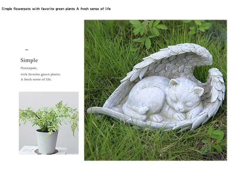 Pet Dog Cat Tombstone Personalized Memorial Stone Resin Statue Creative Angel Dog Cat Ornament Pet Tombstone Memorial Stone