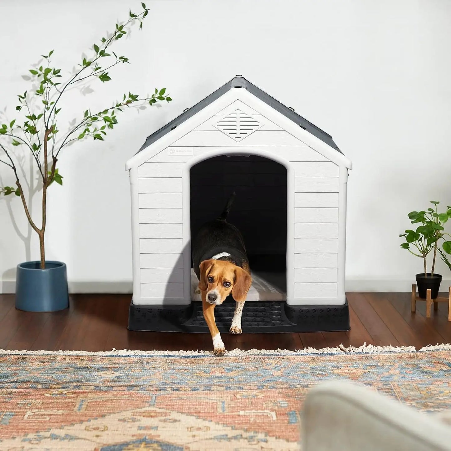 LEMBERI Durable Waterproof Plastic Dog House for Small to Large Sized Dogs, Puppy Shelter with Elevated Floor, Easy to Assemble