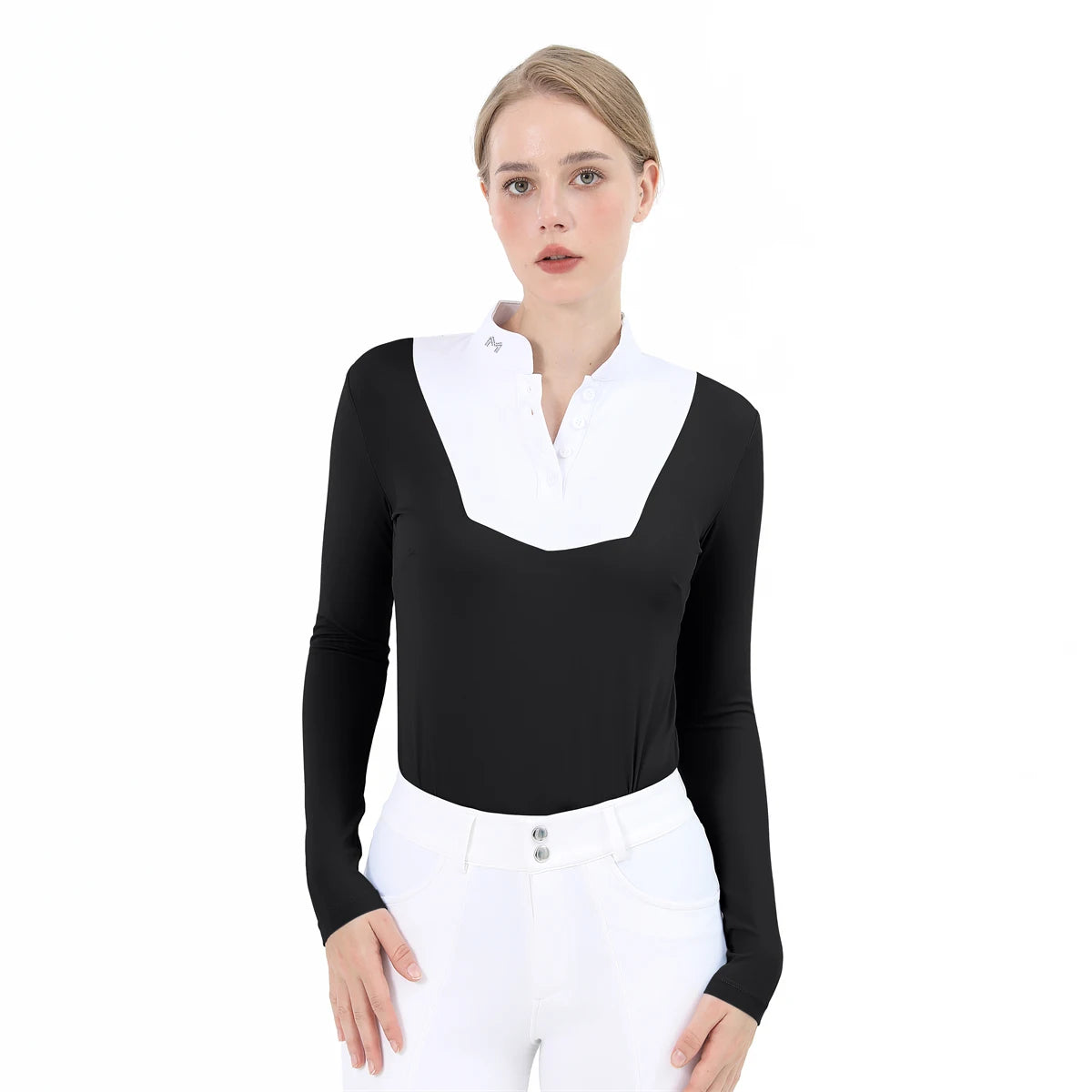 M LOGO Horse Riding Base Layer T-Shirts Women Equestrian Long Sleeve Top Ladies Breathable Competition Show Zipper Sports Blouse