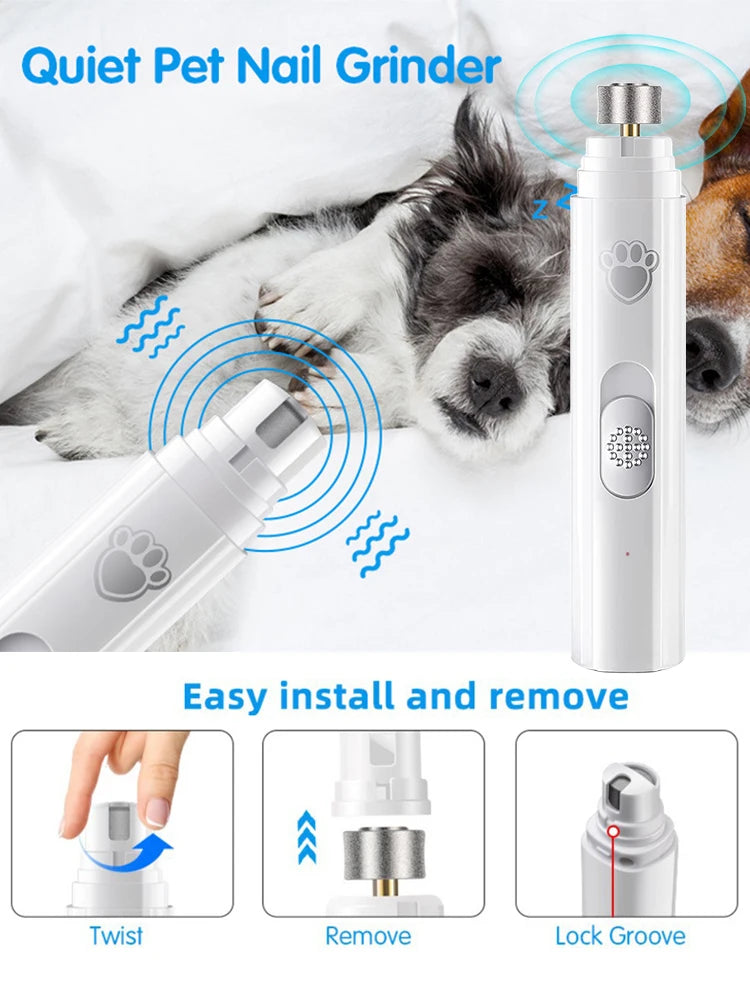 Electric Dog Nail Grinder USB Rechargeable LED Light Pet Nail Clipper Painless 2-Speed with Polisher Wheel for Pet Paws Grooming