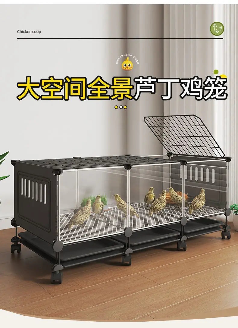 Premium Quail Cage with Pulley Droppings Tray - Indoor Large Chicken Coop Protecting Chicks Feet Mesh Predator Proof Secure Run
