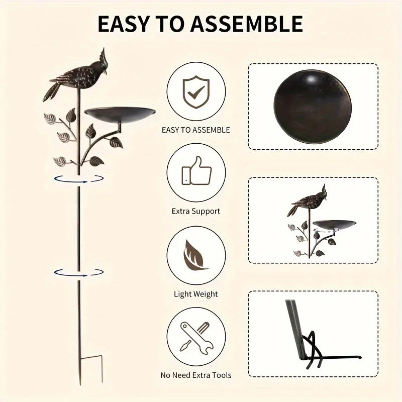 Metal Oriole Bird Feeder Stake, Waterproof Outdoor Bird Bath For Backyard Garden Lawn, Ground Feeders, Deep Antique Copper