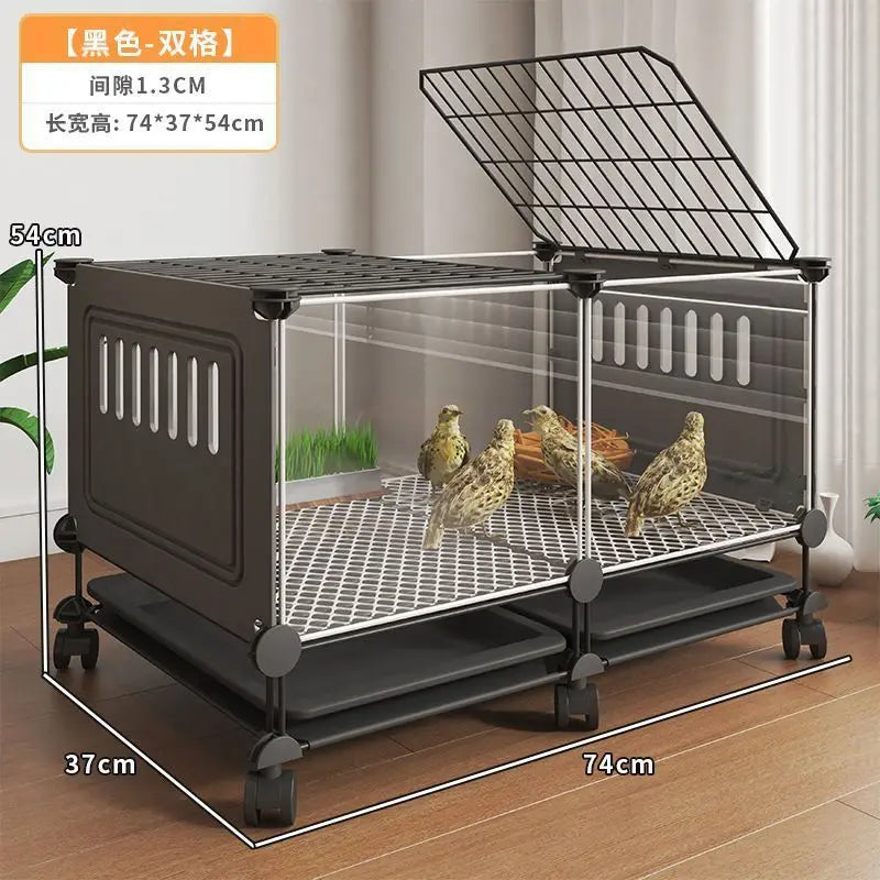 Premium Quail Cage with Pulley Droppings Tray - Indoor Large Chicken Coop Protecting Chicks Feet Mesh Predator Proof Secure Run