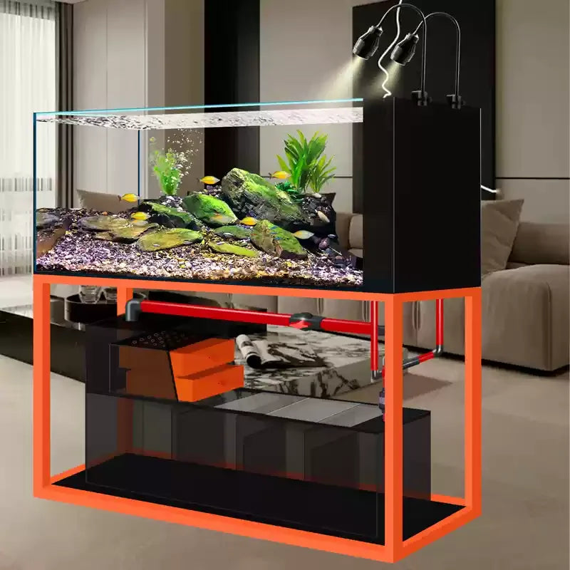 yjq native stream tank ultra-white glass side overflow ecological bottom filter fish tank living room aquarium