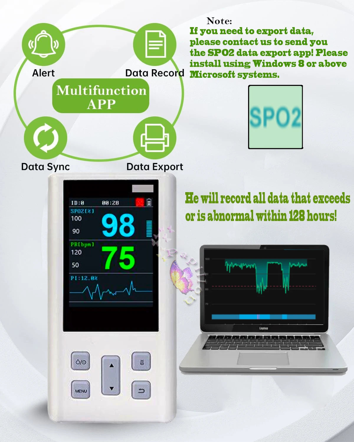 Handheld Pulse Oximeter Monitor for Heart Rate and Oxygen Saturation with Veterinary Medical SPO2 with Memory