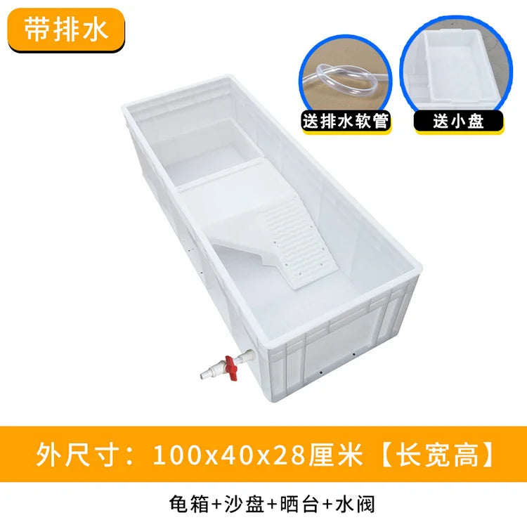 ‌Heavy-Duty Turtle Tank with Basking Platform - Large Plastic Aquarium for Reptiles, Waterproof Fish Pond with Drainage System