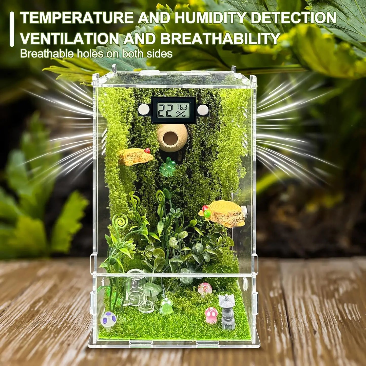 Jumping Spider Enclosure DIY Jumping Spider Insects Habitat with Temperature and Humidity Detector Water Feeder Platform Hide