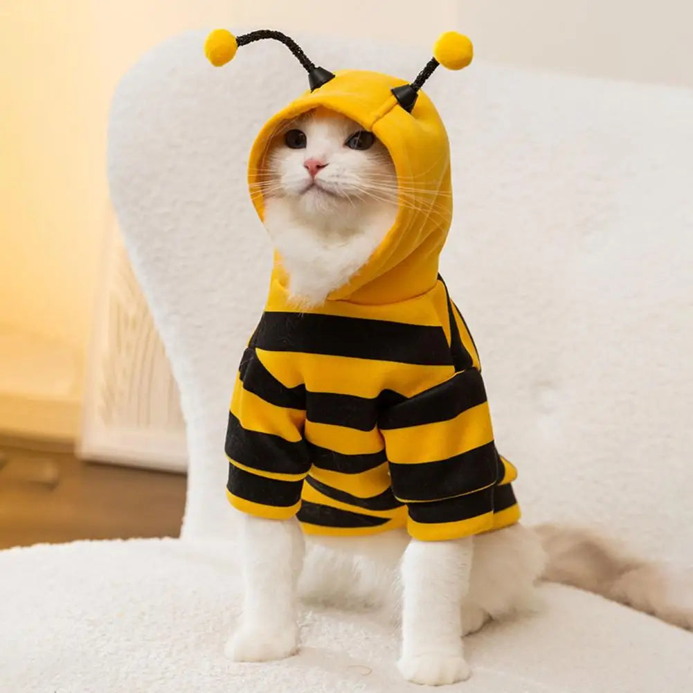Bee Pet Puppy Coat Apparel Outfit Dog Hoodies Dog Halloween Clothes Winter Cat Holiday Cosplay Outfit for Small Medium Dogs Cats